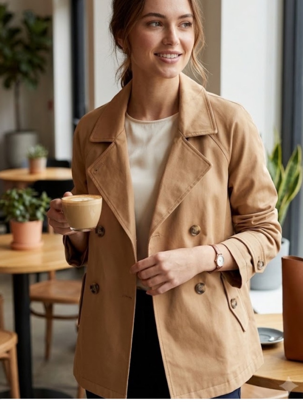 Jones New York Camel Double-Breasted Trench Coat - Picture 2 of 11